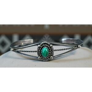 Vintage Native Navajo Sterling Silver Malachite Cuff Bracelet Southwestern 6”
